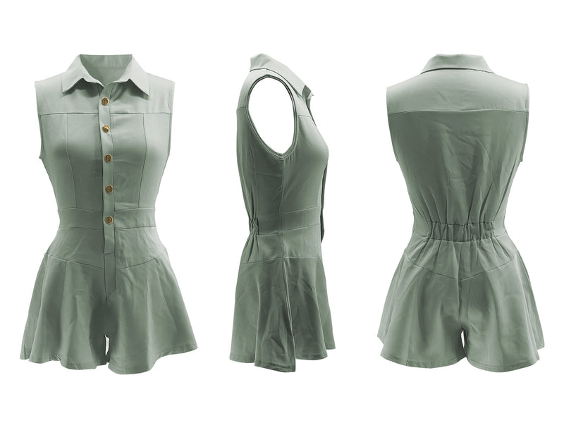 Sleeveless Lapel Ruffles Solid Romper QYMF 3077