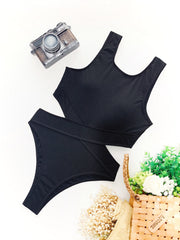 Solid Hollow Out Bikini One Piece Swimsuit CASF 6289