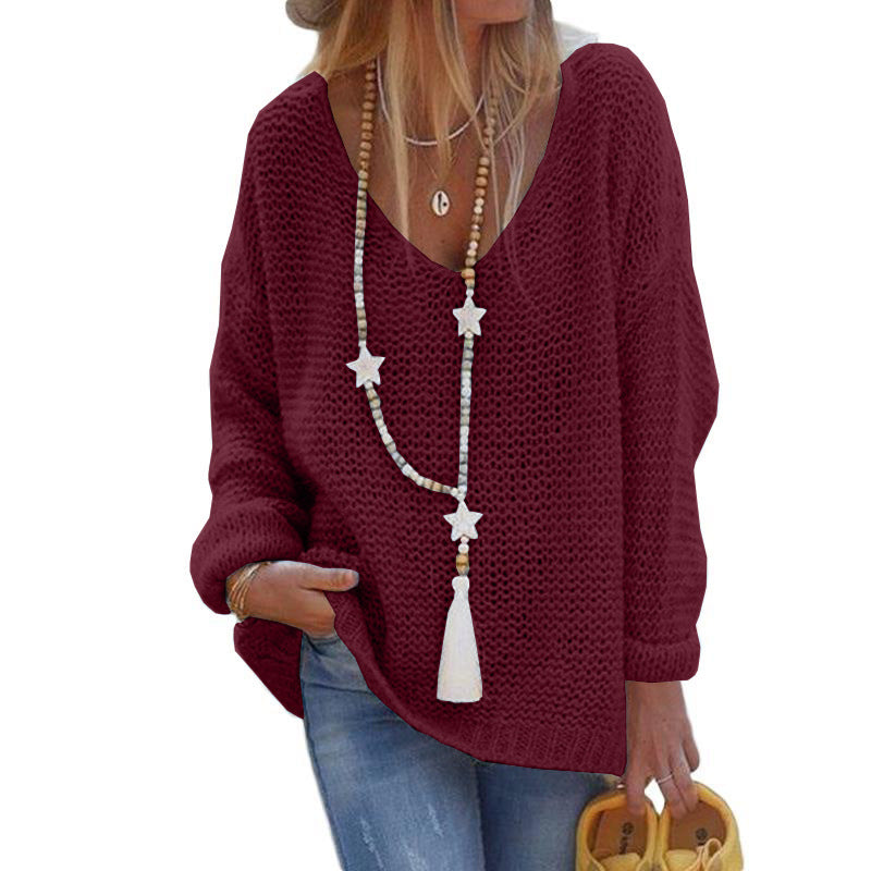 V Neck Long Sleeve Knit Sweater GBLH 156