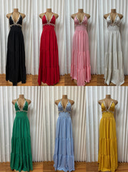 V Neck Halterneck Shell Tassel Maxi Dress GADE 11431