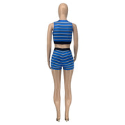 Summer Stripe Sleeveless Two Piece Shorts Set GLF 10128
