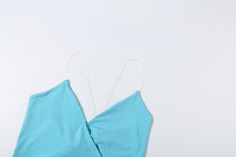 Solid Color V Neck Backless T Shirt GYME K6L06899A