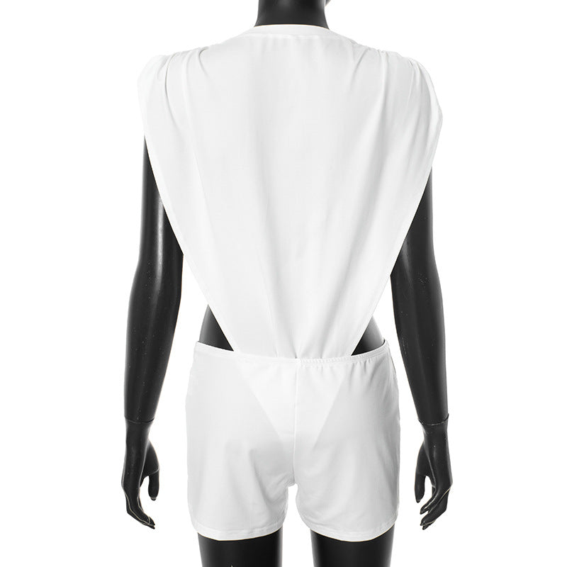 Solid Color Sleeveless Bodysuit Short Suit MXBF J25ST135