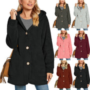 Plush Hooded Button Pocket Casual Coats GYOU CX826