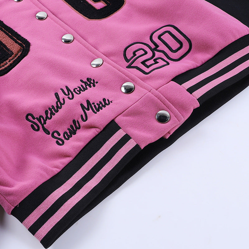 Fashion Letter Embroider Print Patchwork Baseball Jacket FL 23524