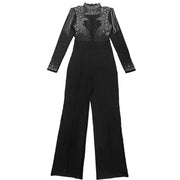 Mesh Hot Drill Long Sleeve Jumpsuit BY 7579