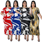 Plus Size Short Sleeve Ruffles Long Dress NNWF 7459
