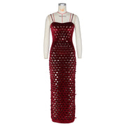 Gold Velvet Hollow Out Light Bodycon Dress ZSD 0661