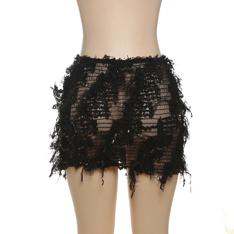 Stripe Tassel Slim Mini Skirts GZJQ K24J49458