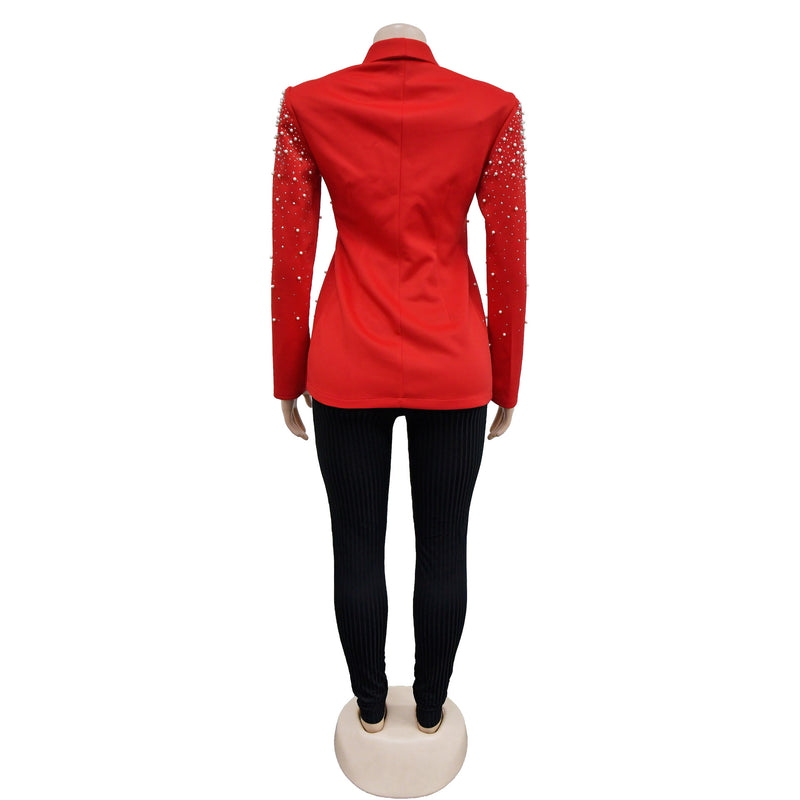 Solid Bubble Bead Lapel Long Sleeve Blazer BY 6590