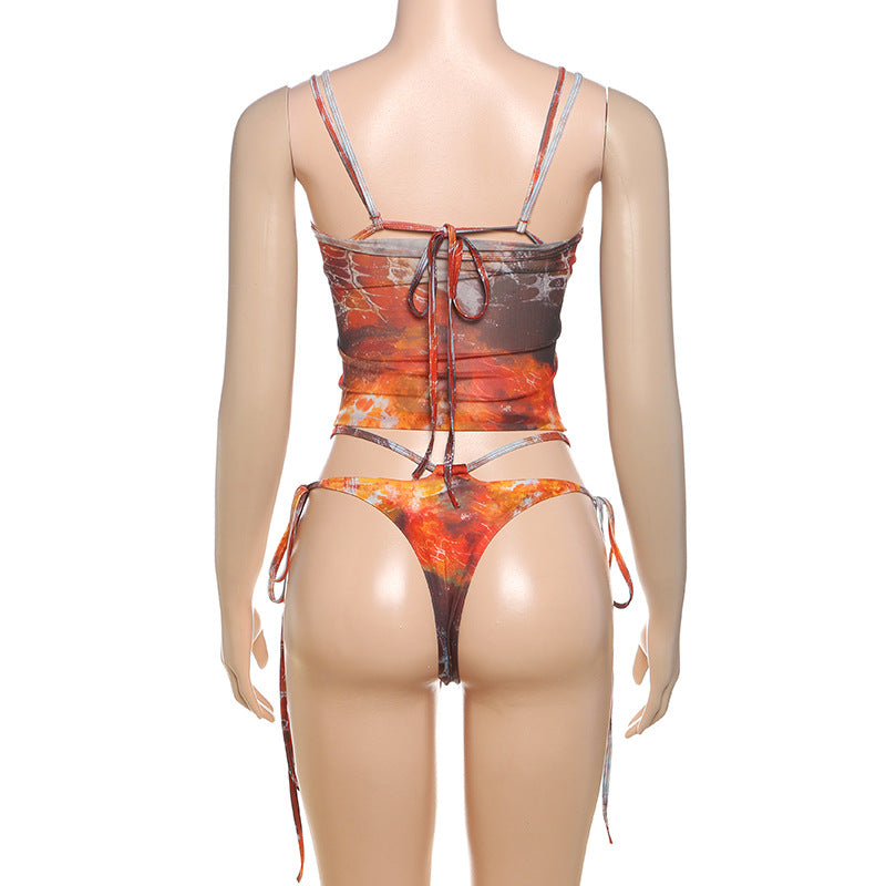 Sexy Mesh Tie Up Bikinis Three Piece Swimsuit XEF K25S67251