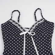 Polka Dot Print Lace Patchwork Mini Dress GPKJ MR50598