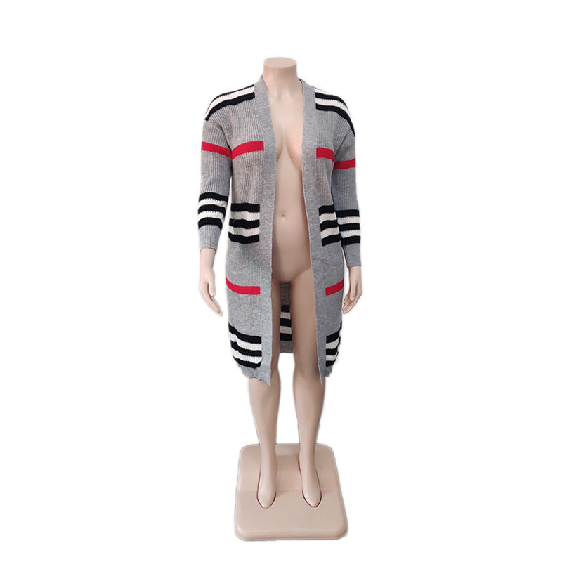 Plus Size Stripe Knits Long Coats QYXZ 9100