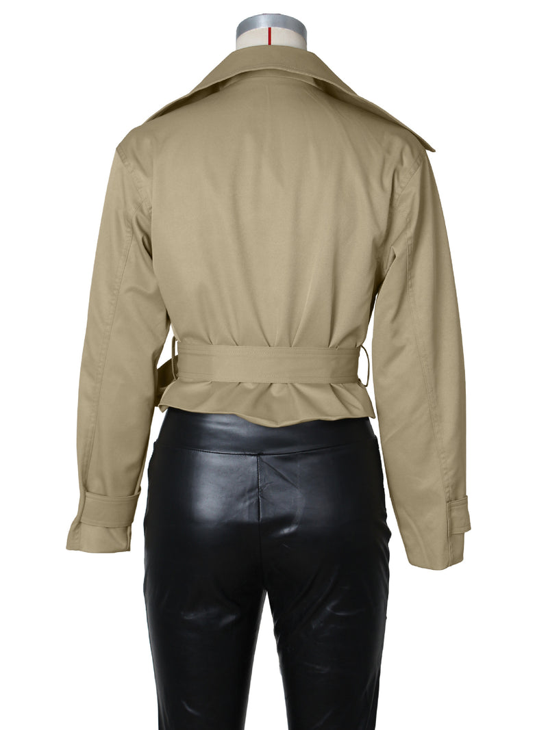 Double breasted Lapel Tie Up Coat ZSD 0776
