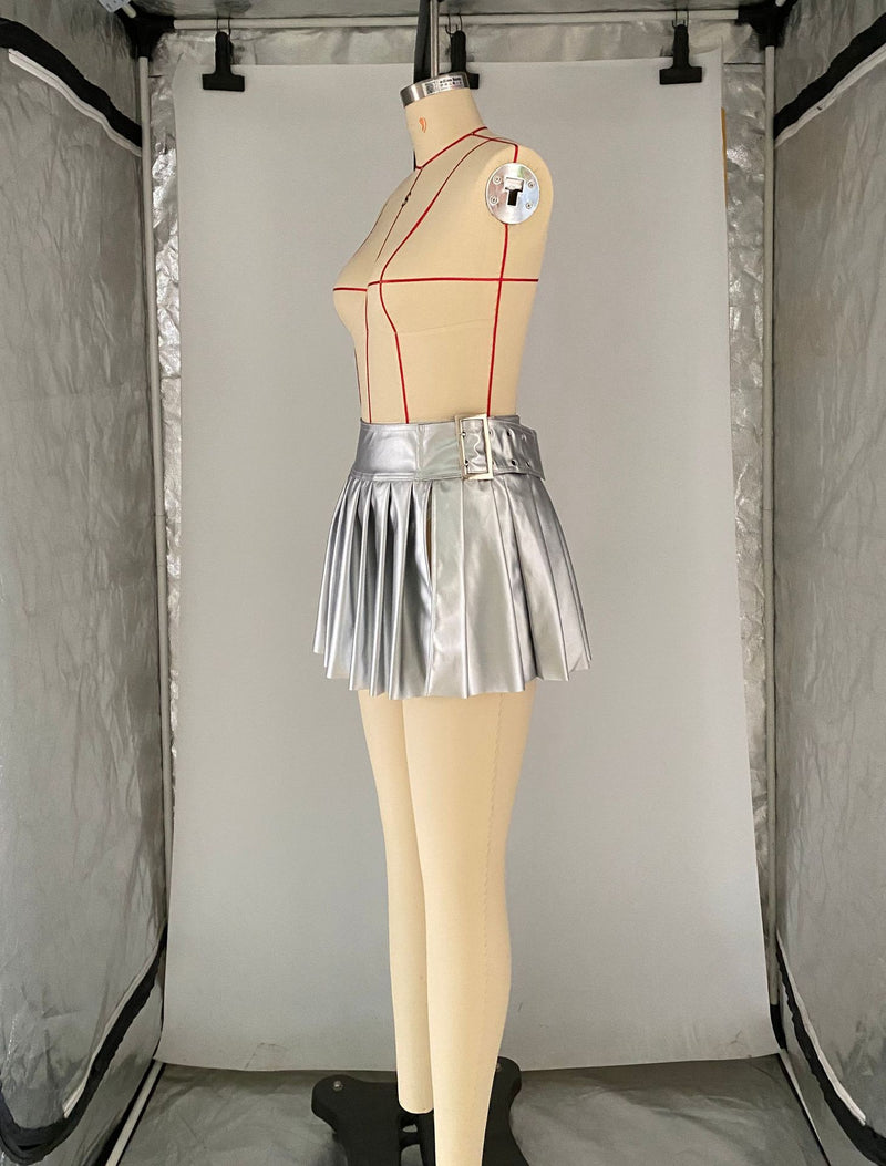 Fashion Pleates PU Leather Mini Skirts ANDF 2434