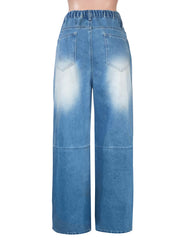 Denim Print Holes Contrast Color Wide Leg Pants Without Belt SH 391662