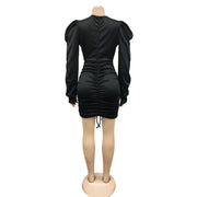 Solid Long Sleeve V Neck Ruched Bodycon Dress BY 5893