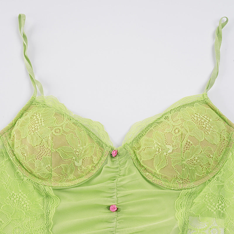 See Through Lace Patchwork Sling Tank Tops GPKJ MR47143