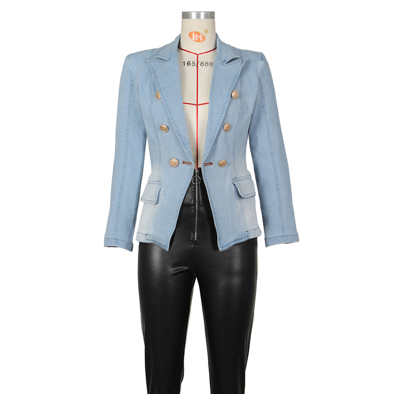 Fashion Double Breasted Denim Jacket Coats ZSD 0614