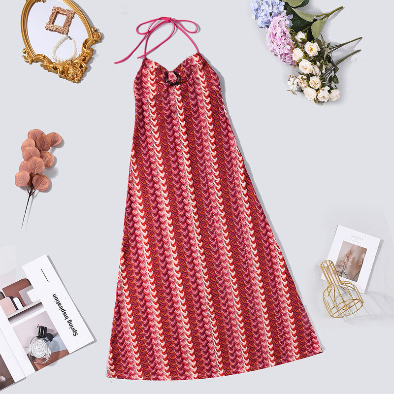 Printed Halterneck Backless Maxi Dress GNZD 11792