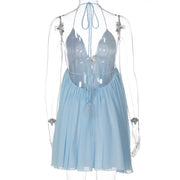 V Neck Backless Sling Mini Dress GLAG D6321390H