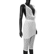 Deep V Neck Lace Tops And Seventh Pants Suit GDSF J25ST036