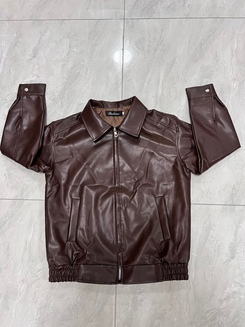 Lapel PU Leather Jacket Coats HHMY M3566