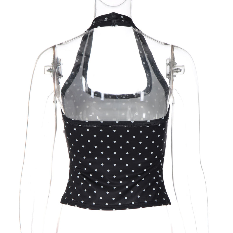 Polka Dot Print Halterneck Tank Top LJSF T6521677X