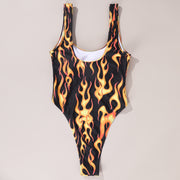 Flame Print Sleeveless One Piece Swimsuit DYSC DY9108031