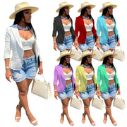 Solid Notched Collar Long Sleeve Pocket Blazer Coat WSM 5263