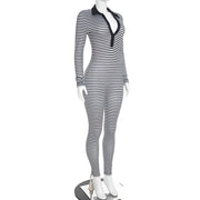 Stripe V Neck Long Sleeve Jumpsuit GDSF D26JP290
