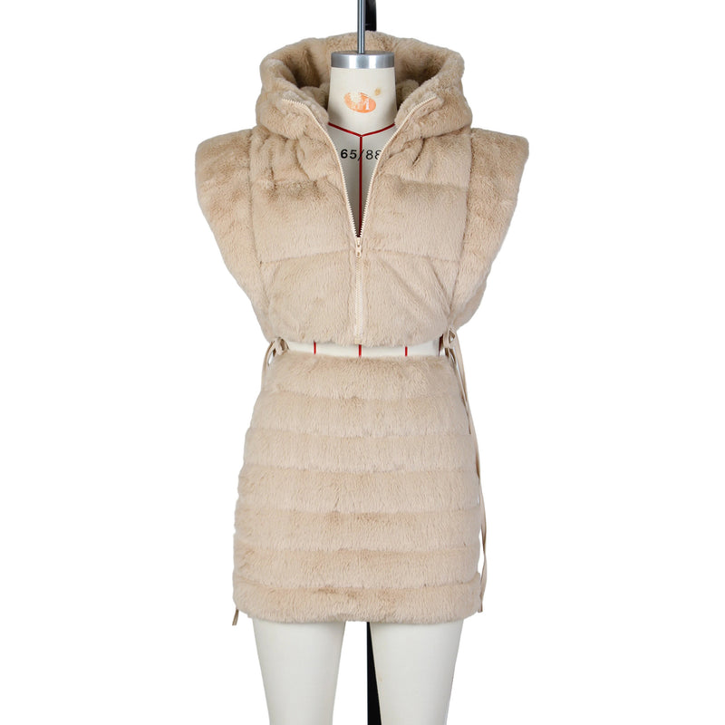 Hooded Short Tie Up Warm Vest Coat ZSD 0625