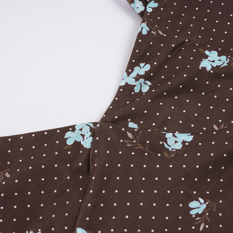Floral Polka Dot V Neck Mini Dress GPKJ MR49792