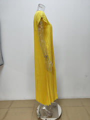 Plus Size Solid Color Pleated Loose Maxi Dress GMAN 28011