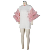 Mesh Patchwork Sleeve Loose Solid T Shirt ZSD 0615