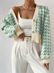 Houndstooth Patterned Knit Cardigan Coat GZYF 1087