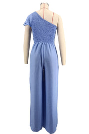 Solid Color Slash Shoulder Loose Jumpsuit XHXF 483