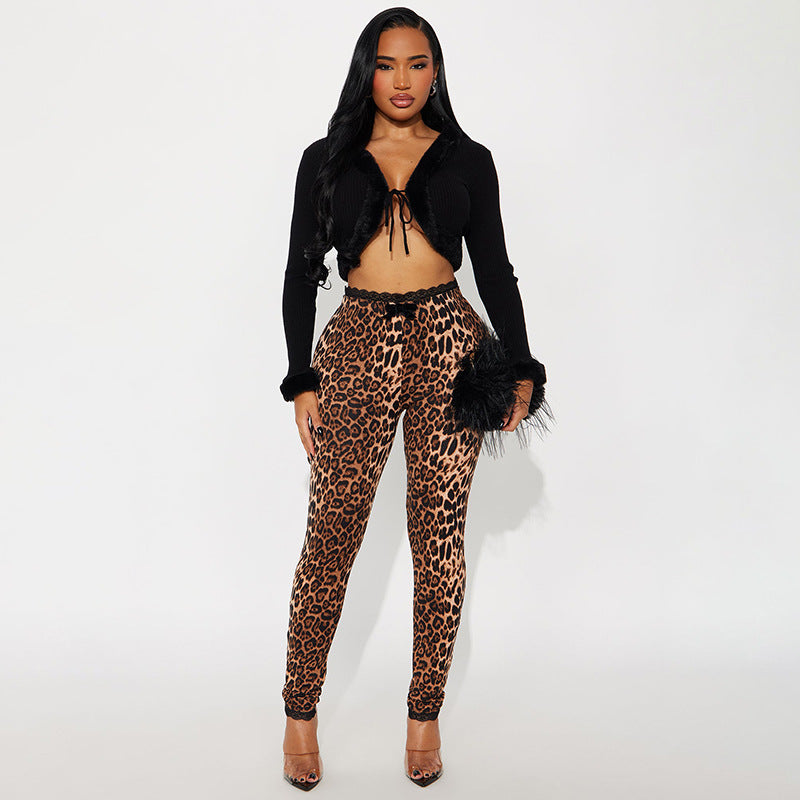 Casual Print Lace Patchwork Pants GSBD J25PT367