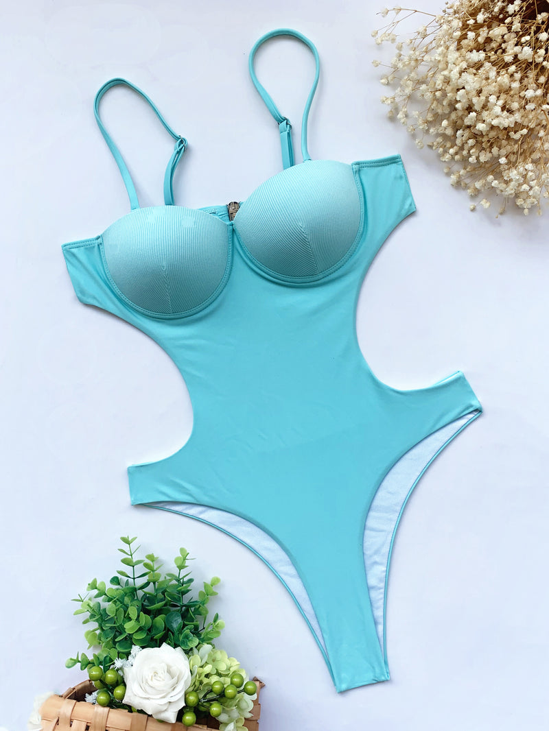Solid Underwired Bikini One Piece Swimsuit CASF 6264