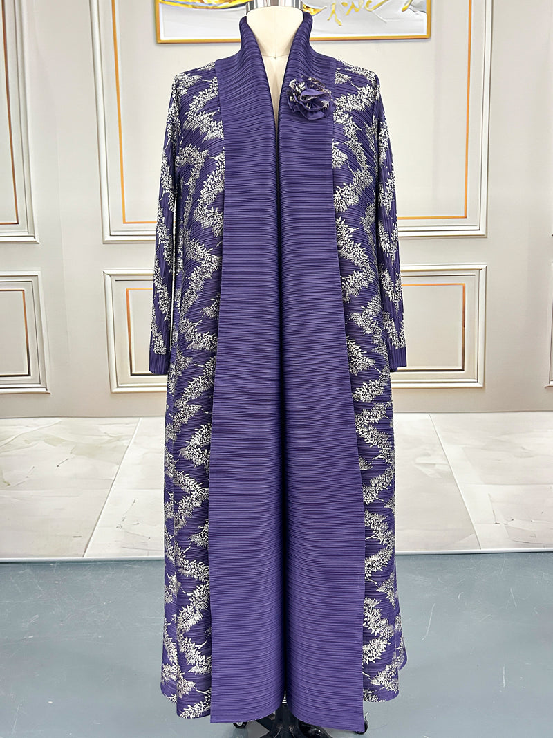 Pleated Print Cardigan Long Coats GZRF 77102