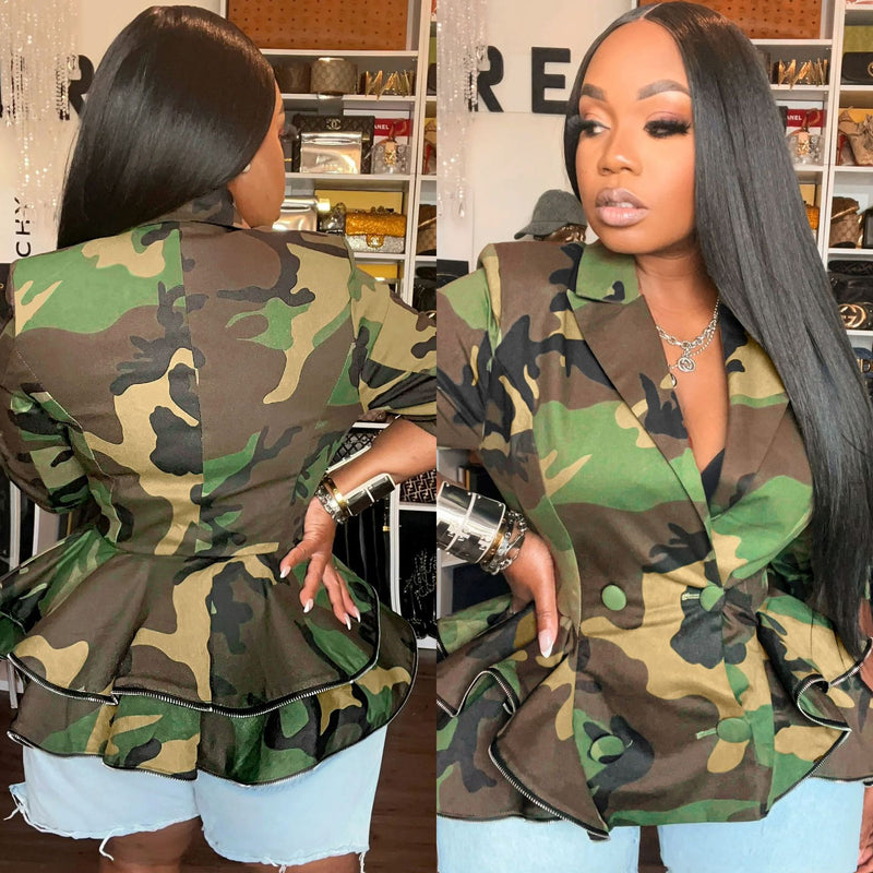 Camouflage Print Long Sleeve Coats SH 391416