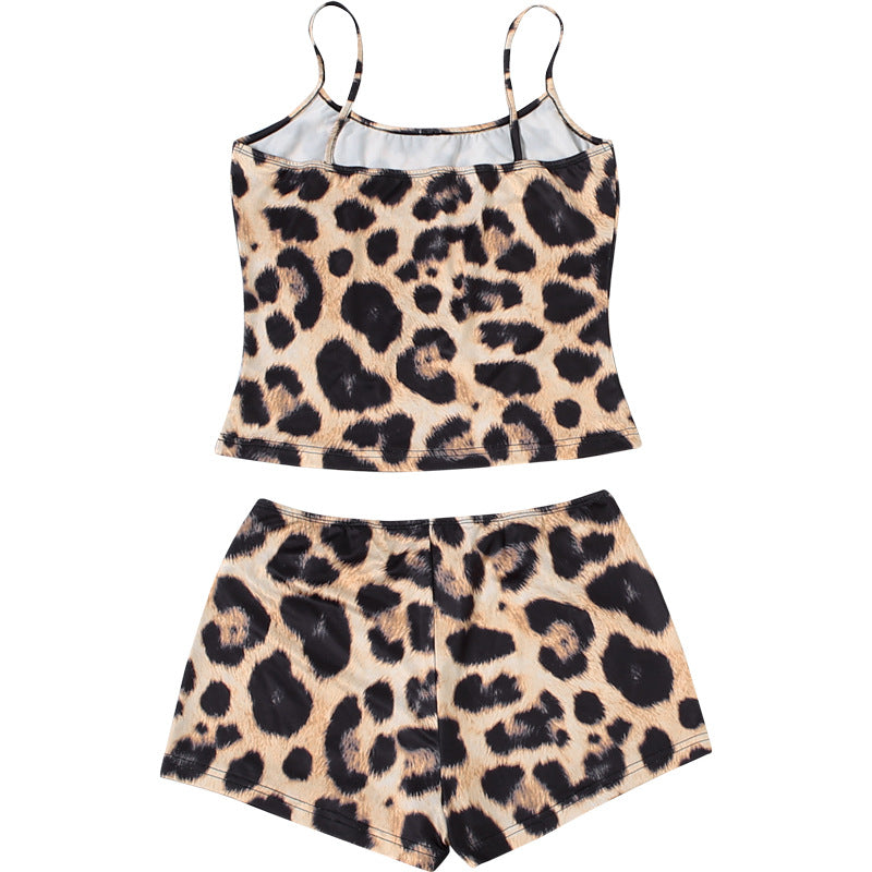 Leopard Print Sling Top Two Piece Shorts Set GZJQ K25S90878