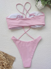 Solid Sexy Hollow Bandage One Piece Swimsuit CASF 6342