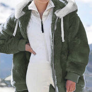 Plus Size Fashion Loose Plush Zipper Hooded Coat GOFY 9910