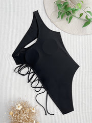 Solid Single Shoulder Bandage One Piece Swimsuit CASF 6515