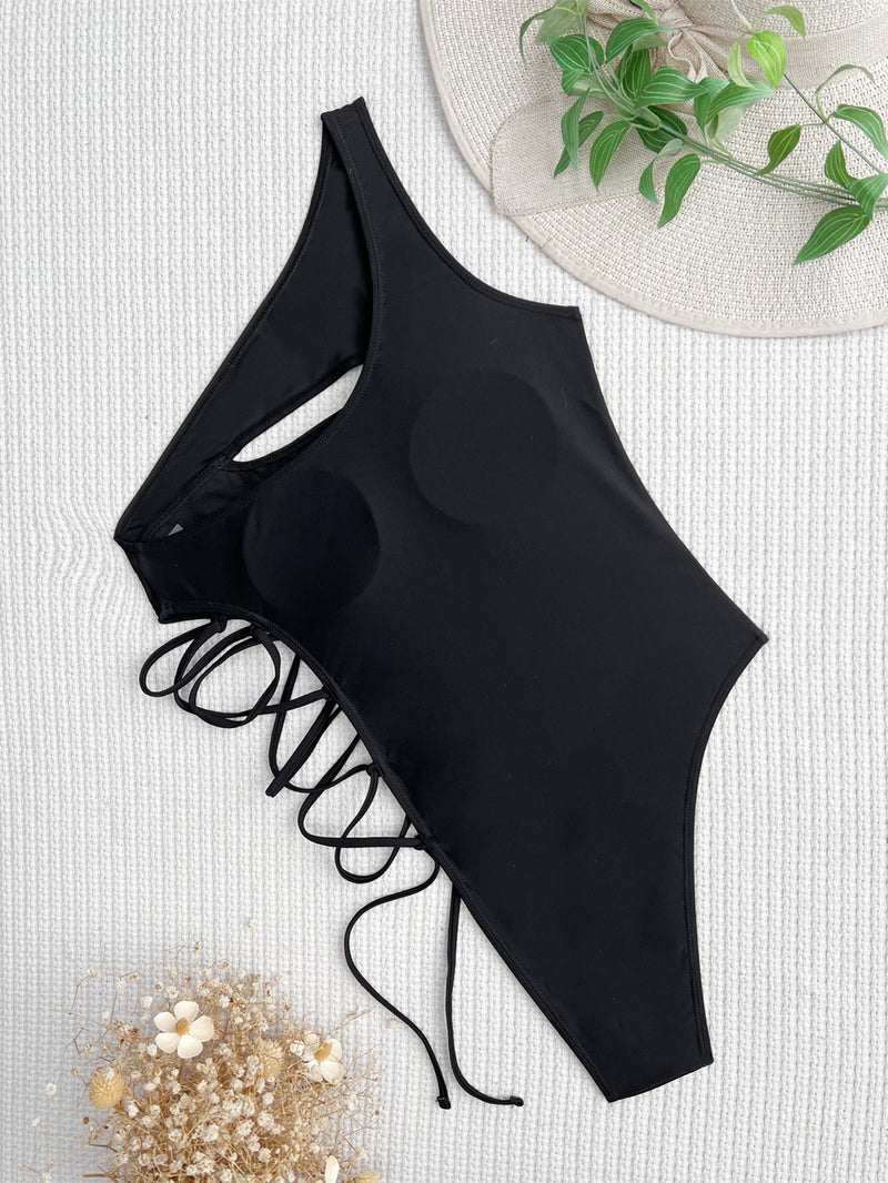 Solid Single Shoulder Bandage One Piece Swimsuit CASF 6515