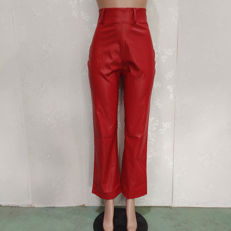 Solid Color Loose Wide Leg Leather Pants BN 313