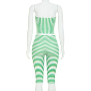 Stripe Print Warp Chest Top Seventh Pants Suit MXBF J26ST301
