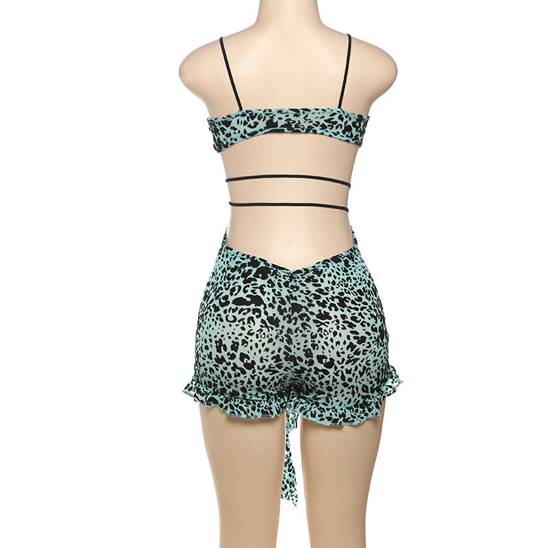 Print Hollow Out Tie Up Skinny Romper GXBQ K24Q60762