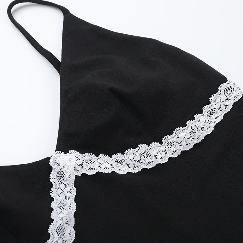 Lace Patchwork V Neck Sling Tank Tops FL ZX25015PFO